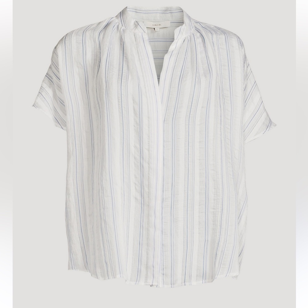 Vince Drapey Stripe Shirred Blouse